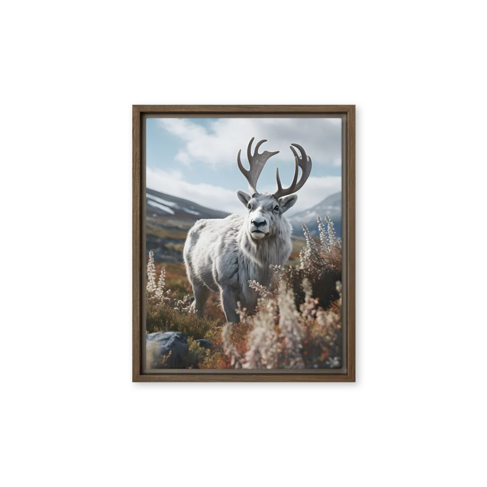 Majestic Harmony: The Reindeer in Nature | Canvas with Brown Frame | 11″×14″
