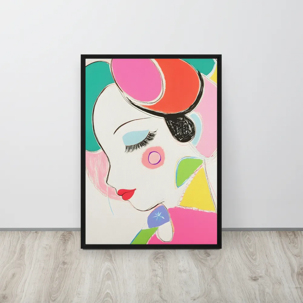 Whimsical Portrait in Colorful Abstraction | Canvas with Black Frame | 20″×28″
