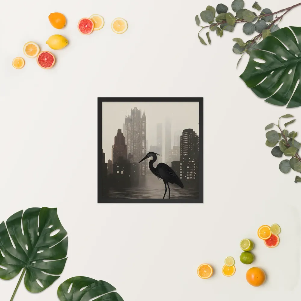 Urban Heron 
 Poster with Black Frame | 18″x 18″