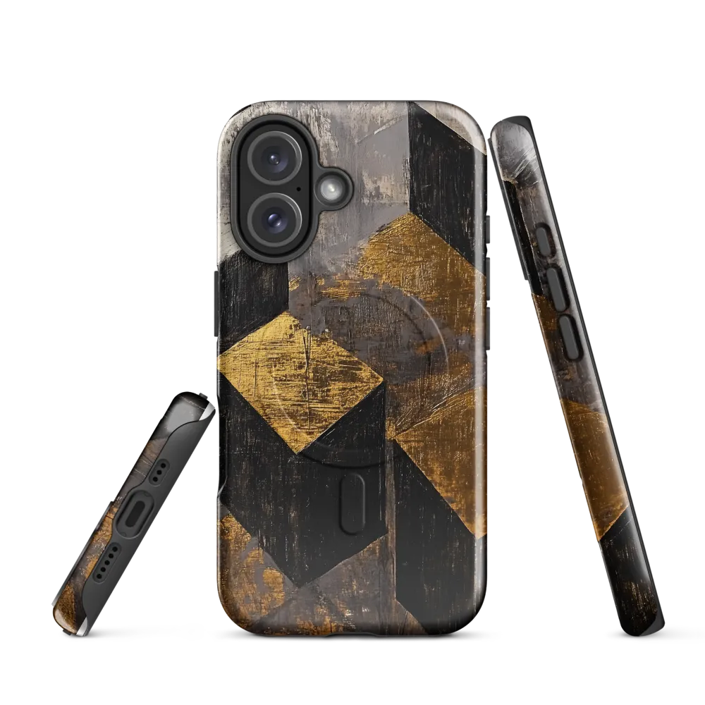 Geometric Harmony in Gold and Black | Phone Case |  16 | MagSafe® Tough Case | Glossy
