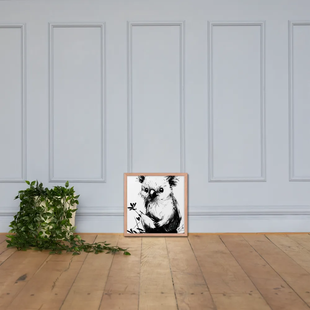 Whimsical Koala in Ink | Poster with Red oak Frame | 16″×16″