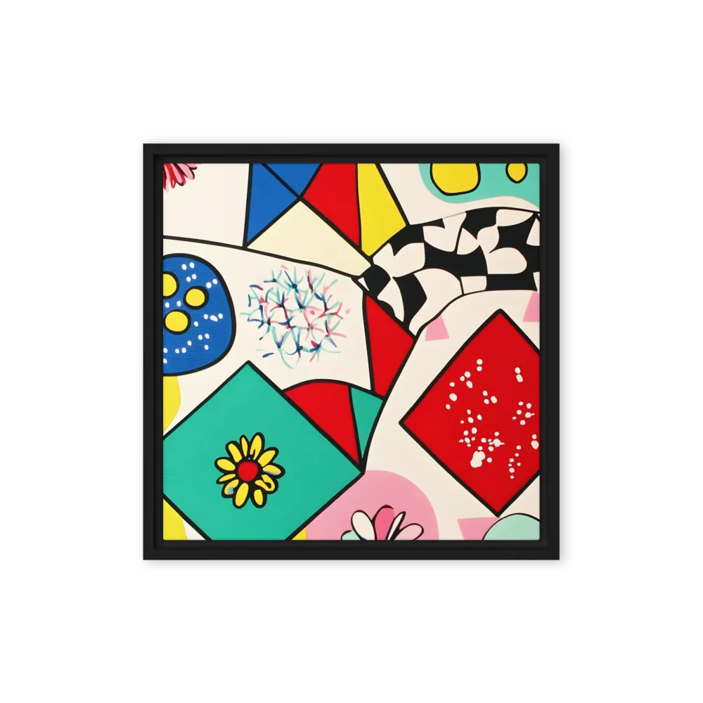 Joyful Geometry: A Playful Dance of Shapes and Colors | Canvas with Black Frame | 16″×16″