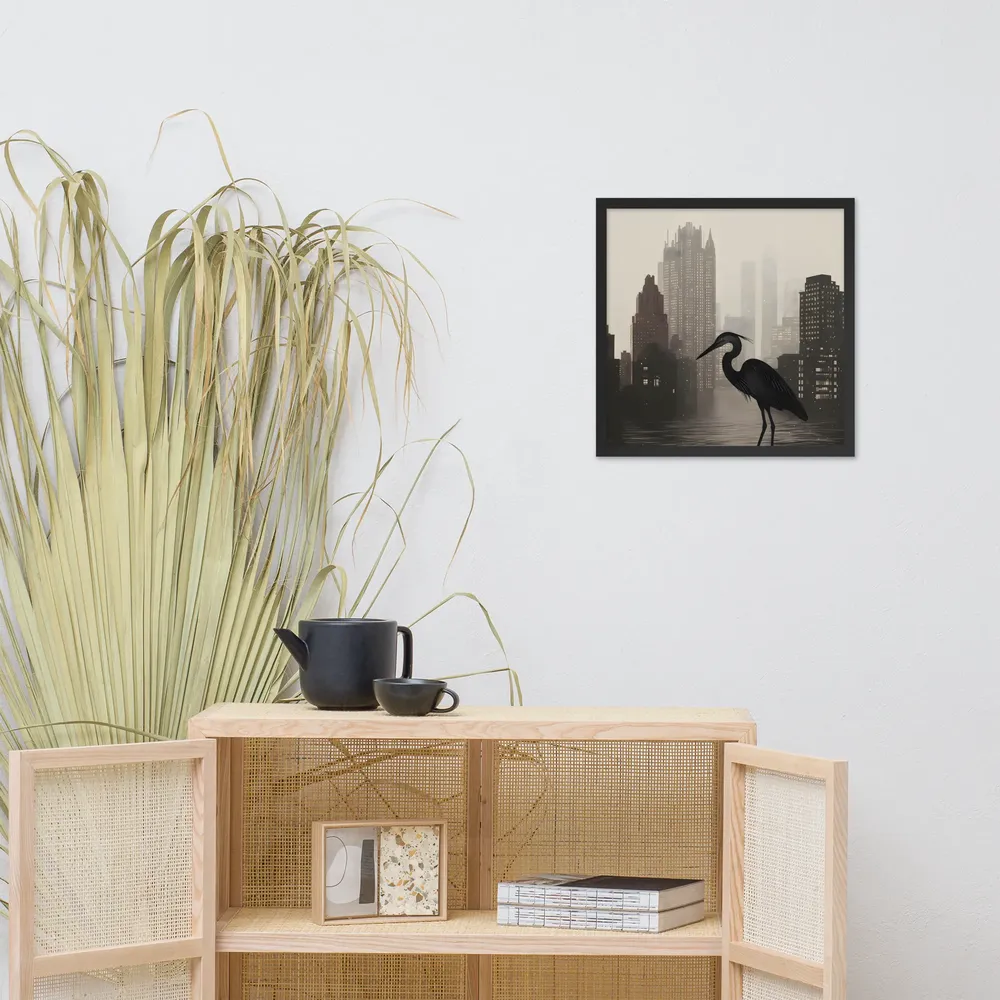 Urban Heron 
 Poster with Black Frame | 18″x 18″