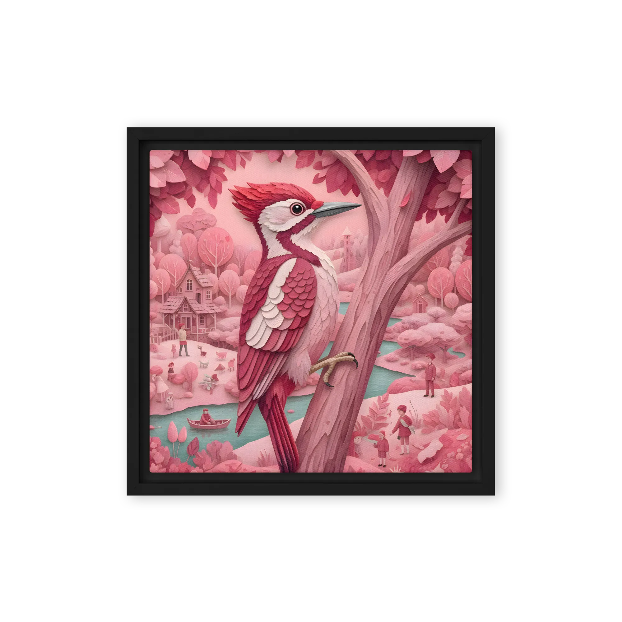 Whimsical Pink Forest 
 Canvas with Black Frame