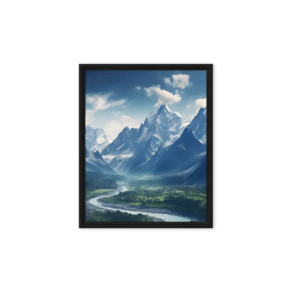 Majestic Serenity: A Landscape of Mountains and Rivers | Canvas with Black Frame | 8″×10″