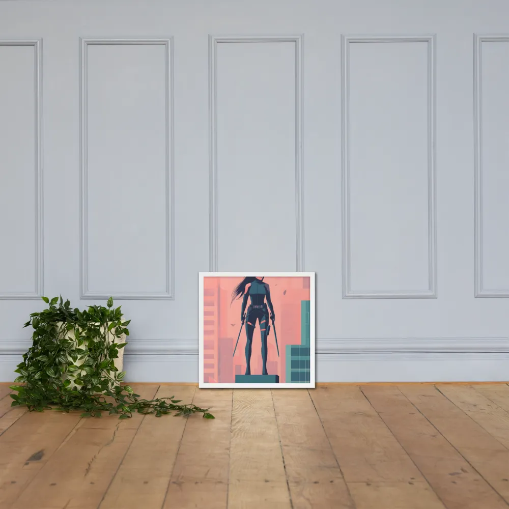 Urban Sentinel: A Warrior's Stand | Poster with White Frame | 18″×18″