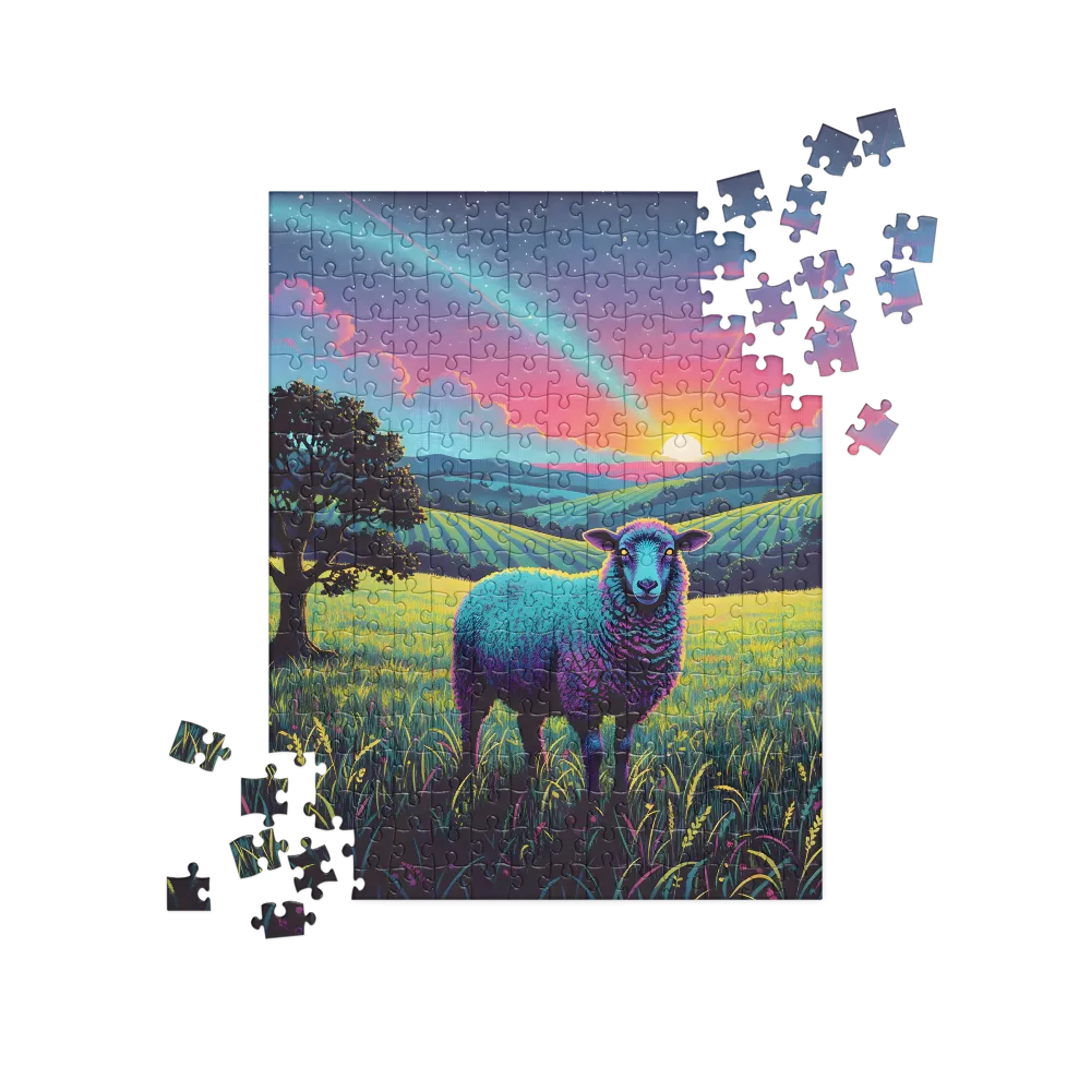 Neon Sheep at Sunset 
 Jigsaw Puzzle