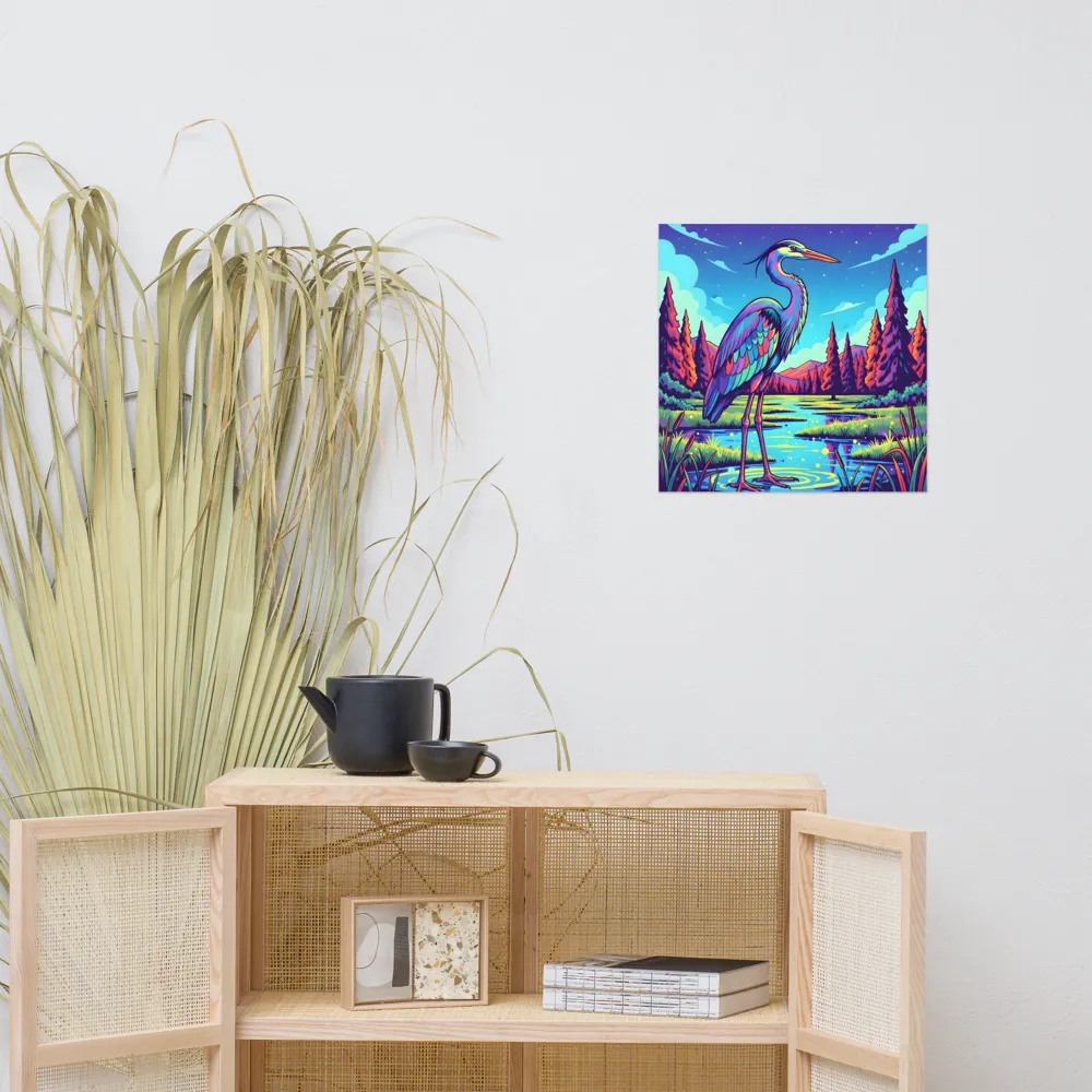Neon Heron 
 Poster | 18″x 18″