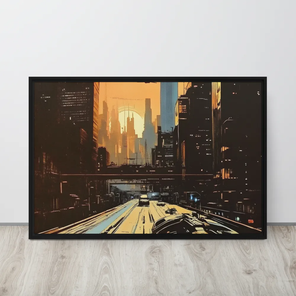 Metro Nexus: A Futuristic Cityscape | Canvas with Black Frame | 24″×36″