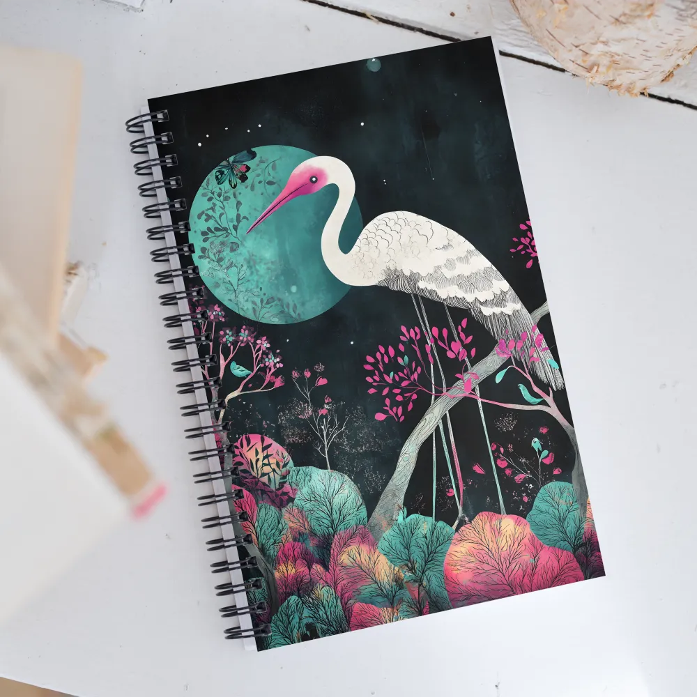 Ethereal Presence: Heron in a Floral Dreamscape | Spiral Notebook