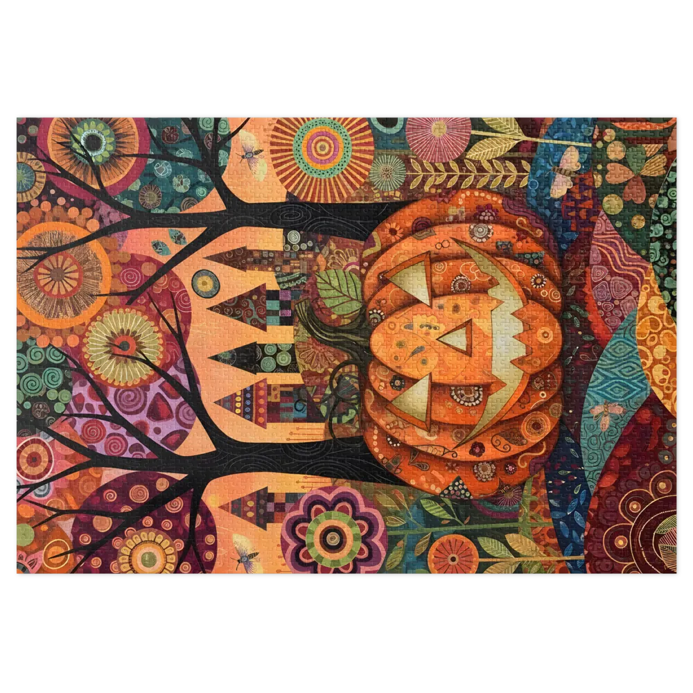 Whimsical Patchwork Halloween 
 Jigsaw Puzzle in Tin Box