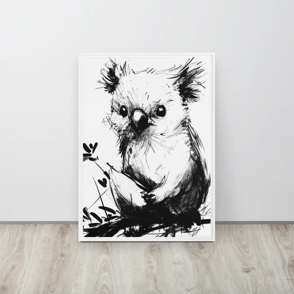 Whimsical Koala in Ink | Canvas with White Frame | 20″×28″