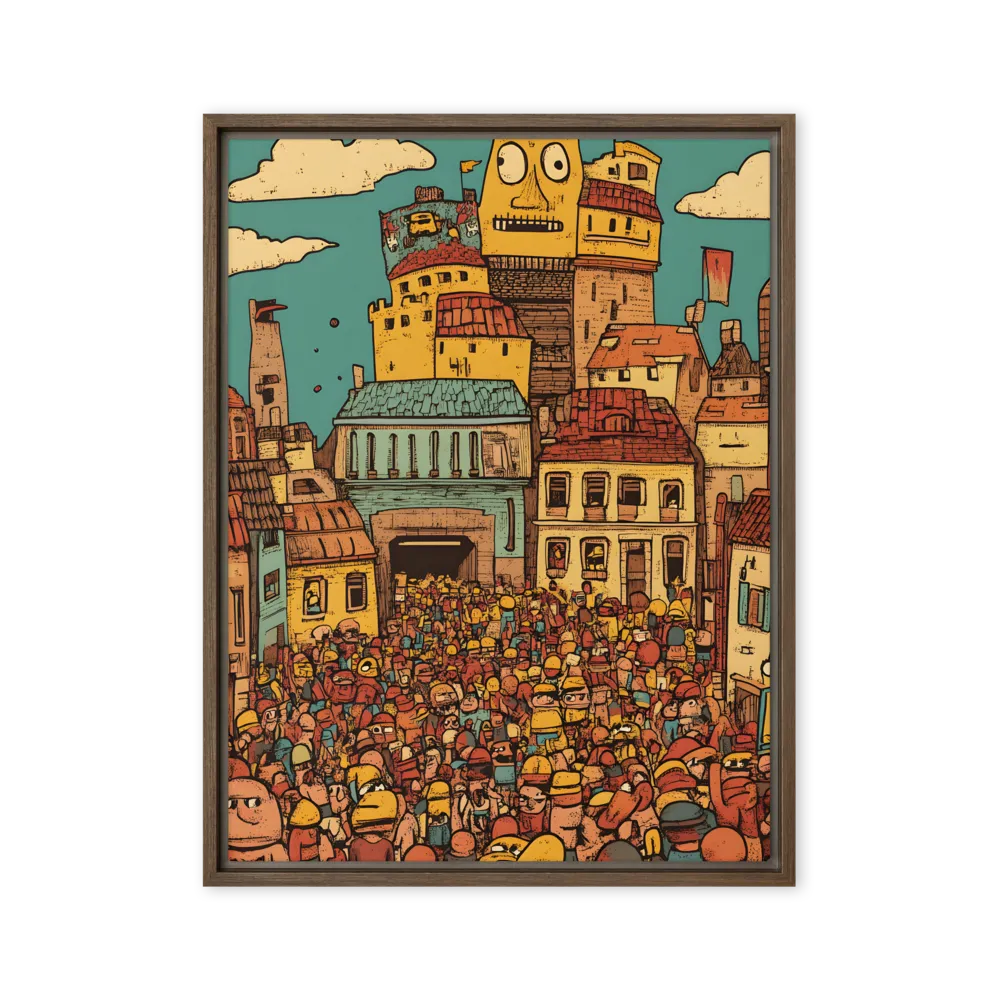 The Quirky City Gathering | Canvas with Brown Frame | 24″×32″