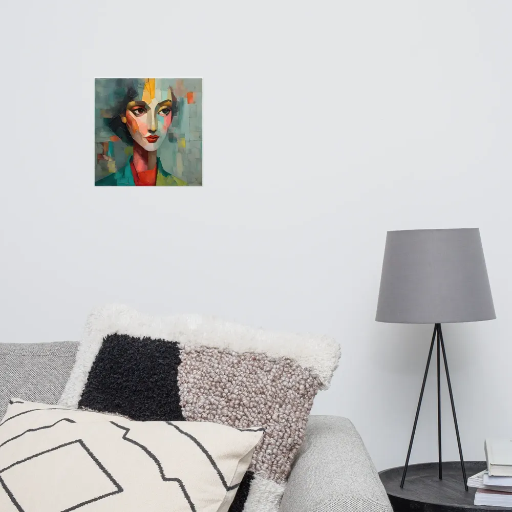 Teal Cubist Portrait 
 Poster | 12″x 12″