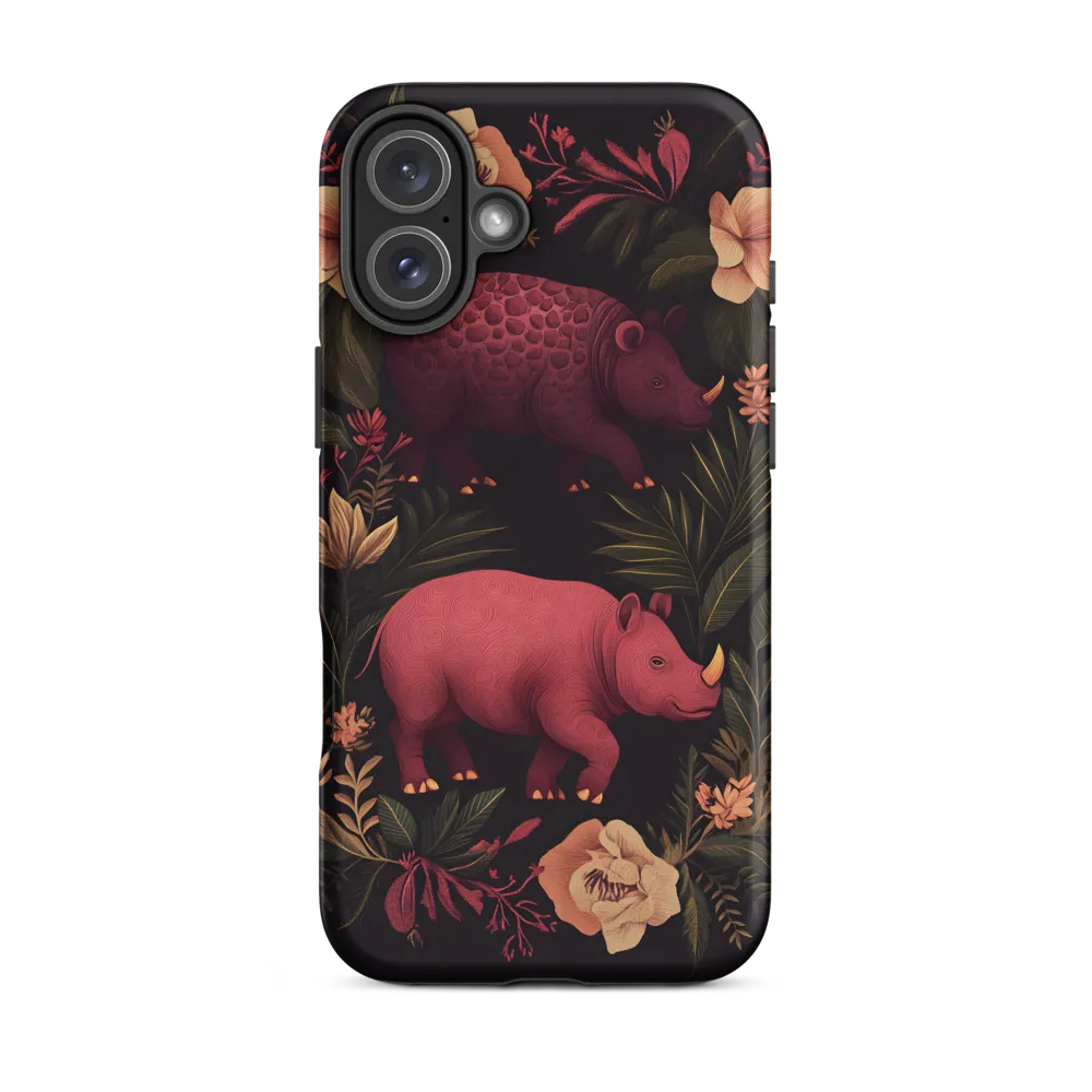 Rhinos in Floral Embrace