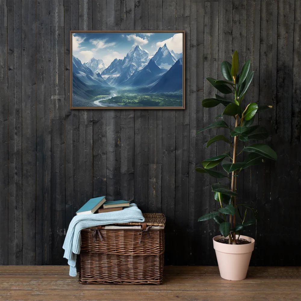 Majestic Serenity: A Landscape of Mountains and Rivers | Canvas with Brown Frame | 20″×30″