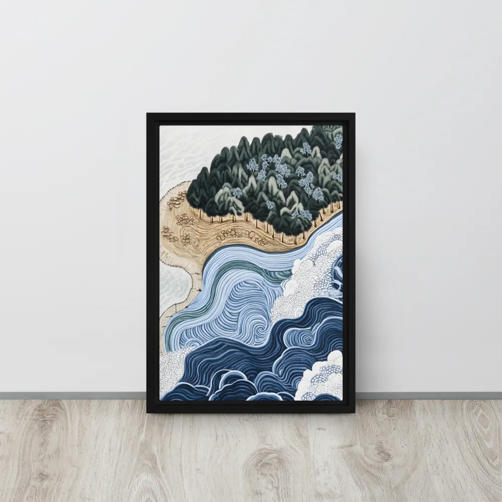 Oceanic Harmony: A Tranquil Landscape | Canvas with Black Frame | 12″×18″