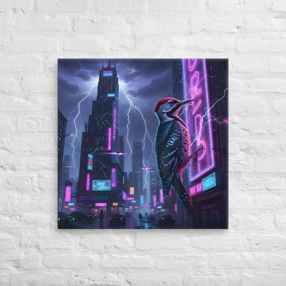 Cyberpunk Woodpecker 
 Canvas | 28″x 28″
