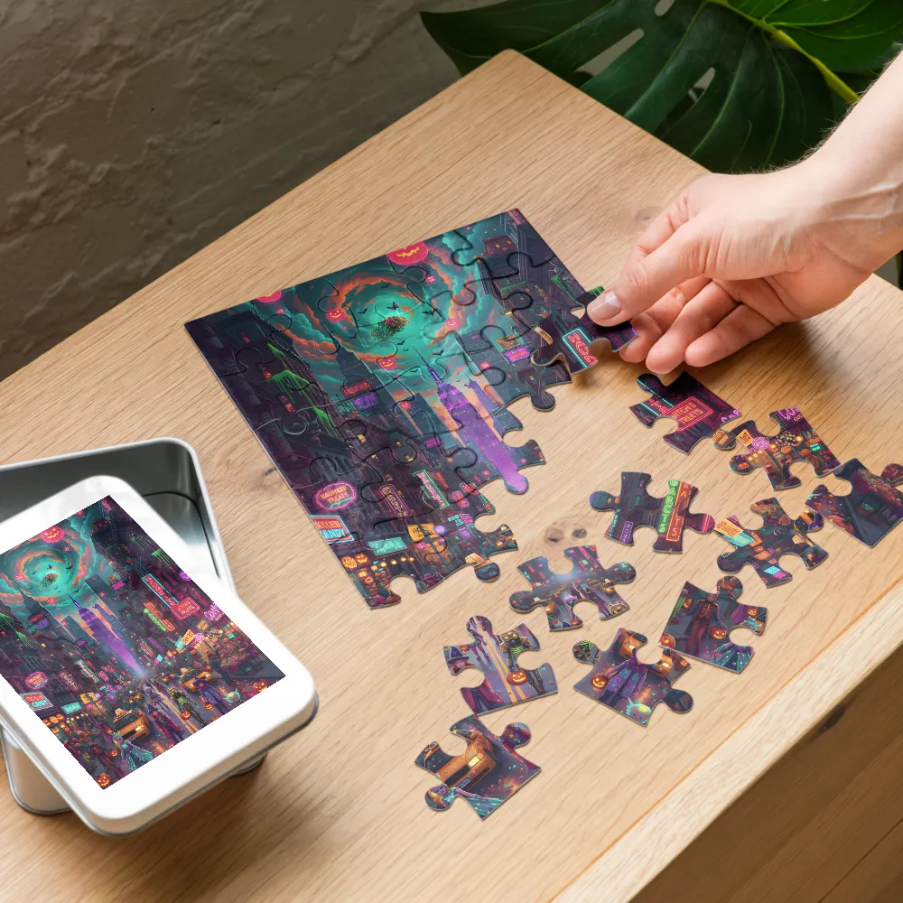Neon Halloween Parade 
 Jigsaw Puzzle in Tin Box