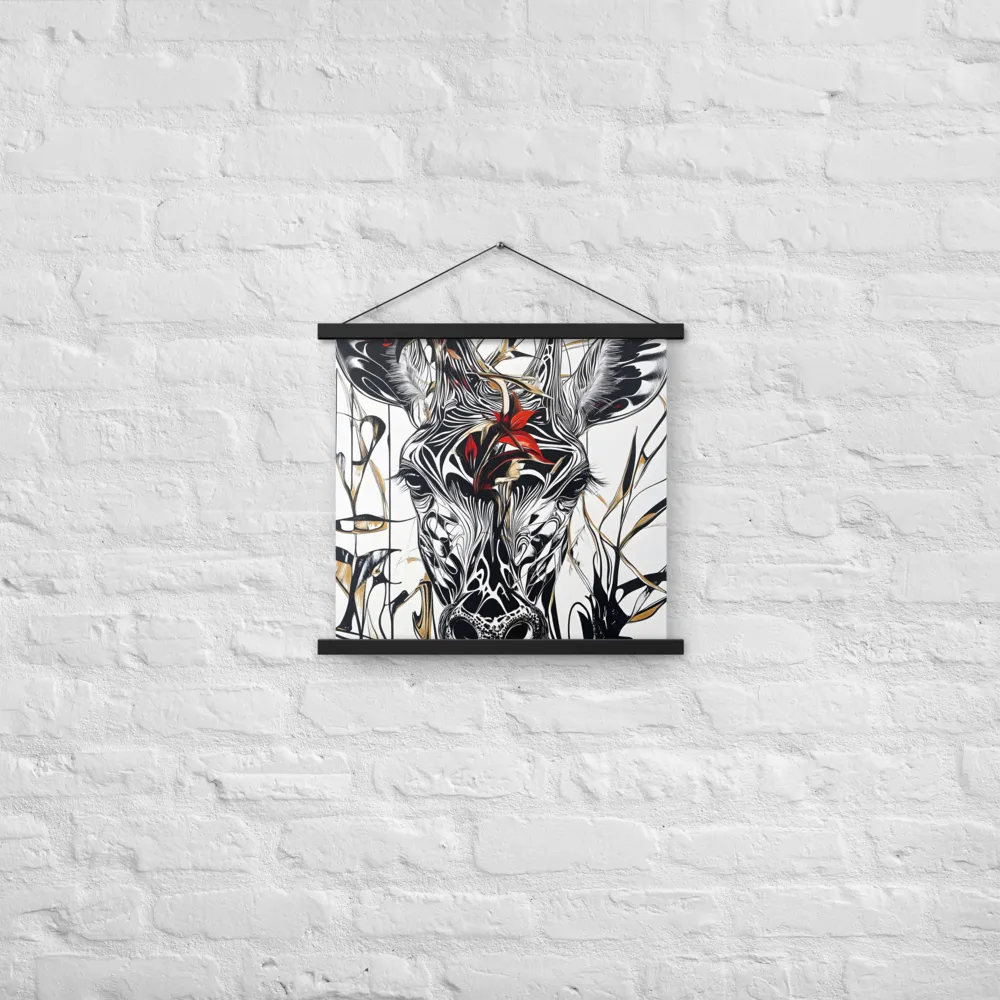 Floral Elegance: The Giraffe's Portrait | Poster With Black Wood Hanger | 18″×18″