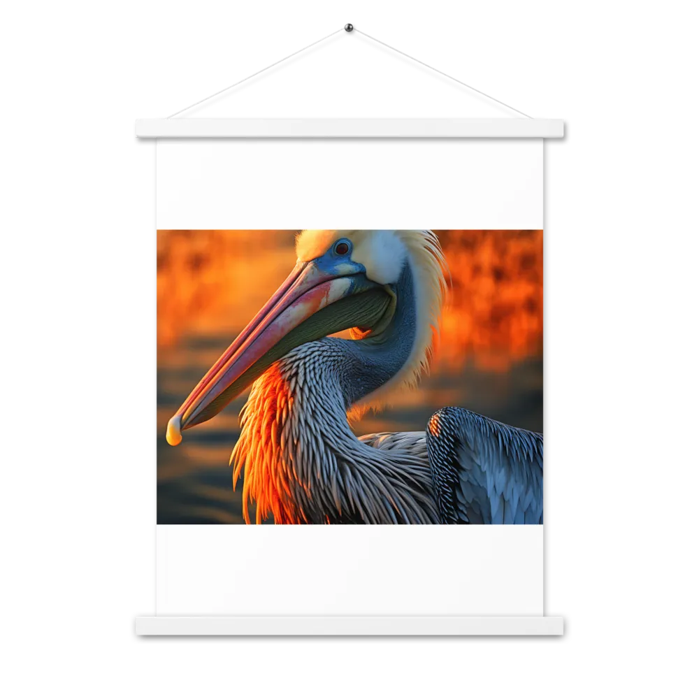 Elegance of the Pelican at Sunset | Poster With White Wood Hanger | 18″×24″