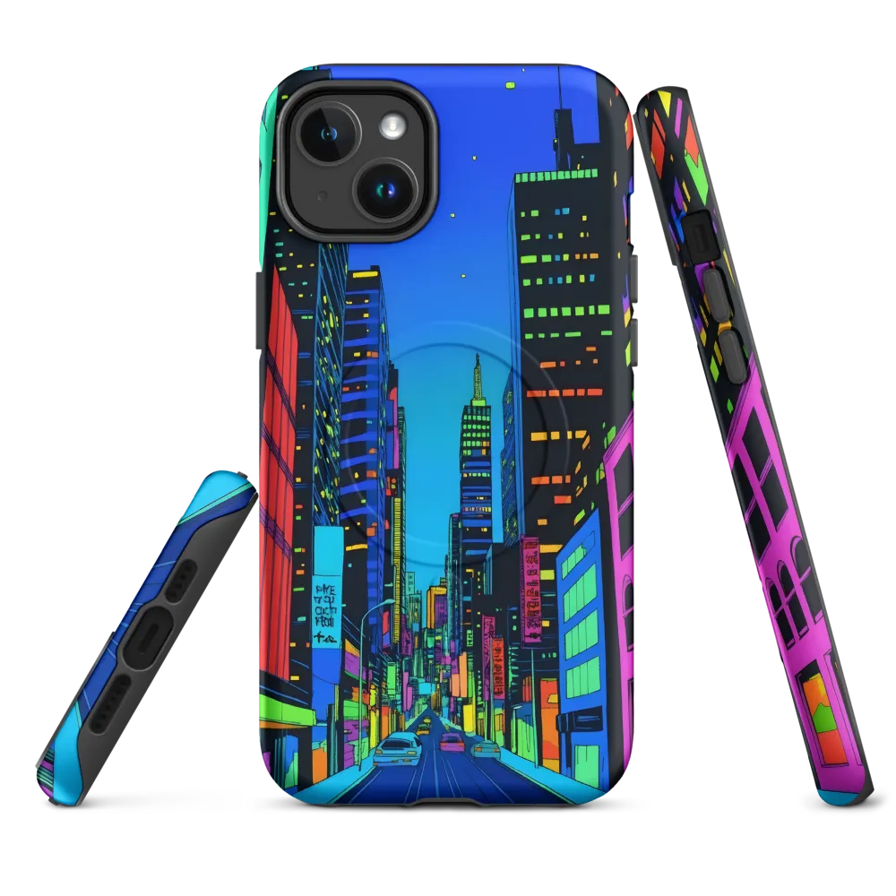Neon Dreamscape: A Futuristic City at Dusk | Phone Case |  14 Plus | MagSafe® Tough Case | Matte
