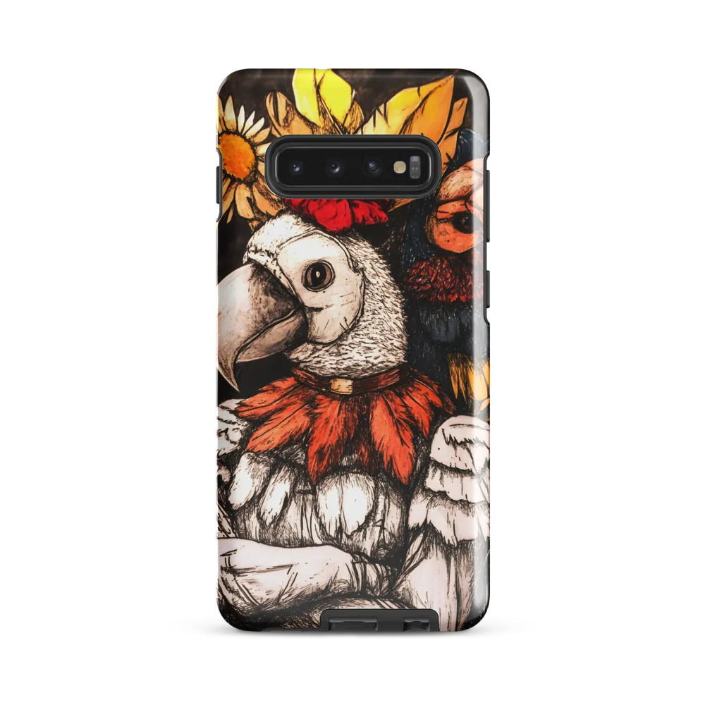 The Surreal Guardian: A Dance of Feathers and Flowers | Phone Case |  S10 Plus | Tough Case | Glossy