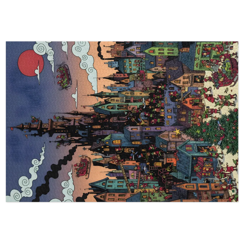 Christmas Eve Village 
 Jigsaw Puzzle in Tin Box