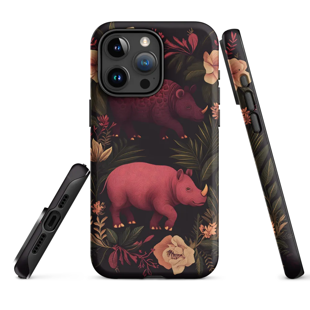 Rhinos in Floral Embrace