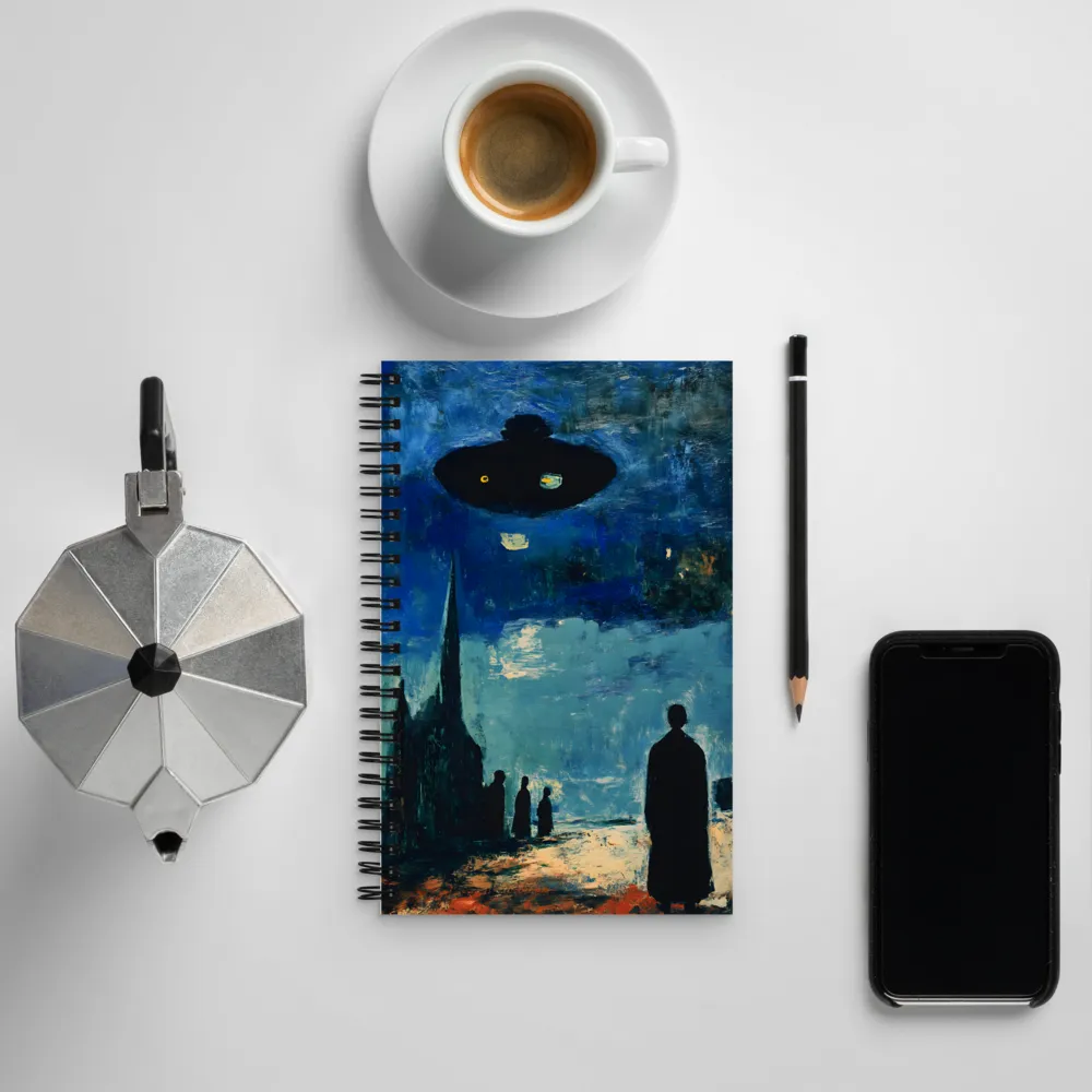 Enigmatic Encounter: A Surrealist UFO Landscape | Spiral Notebook