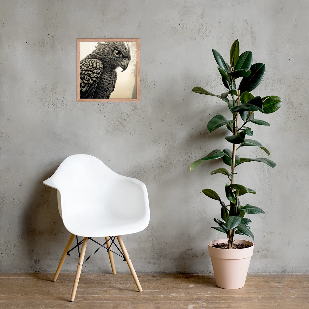 Majestic Owl in Detail | Poster with Red oak Frame | 16″×16″