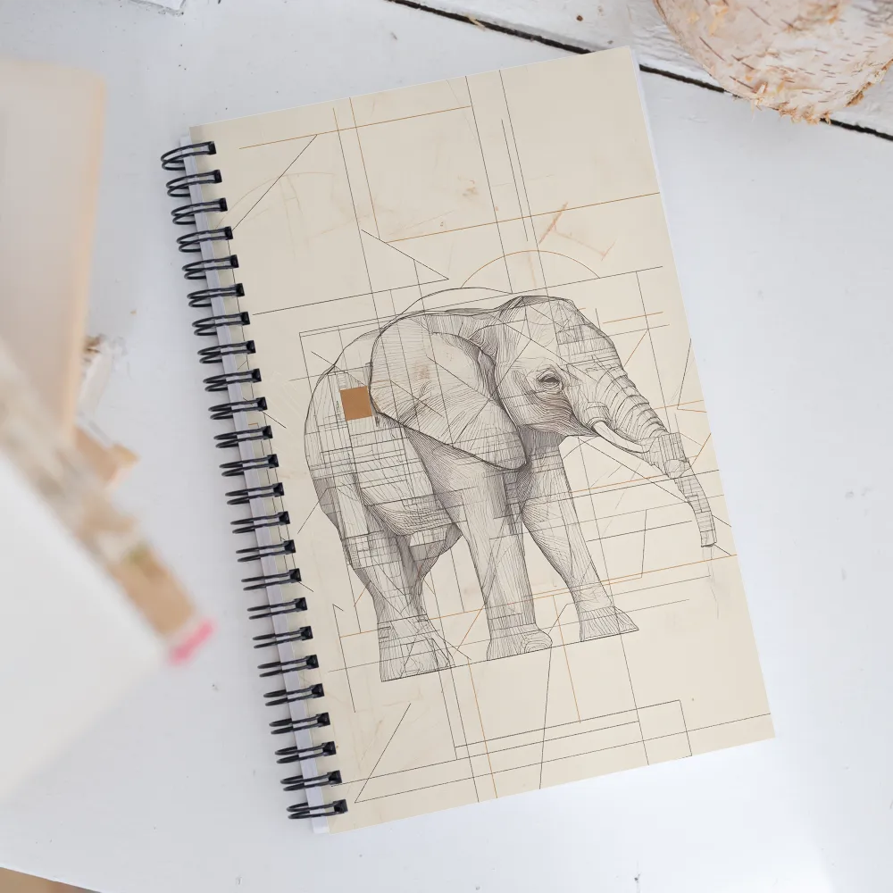 Geometric Elegance: The Steel Elephant | Spiral Notebook