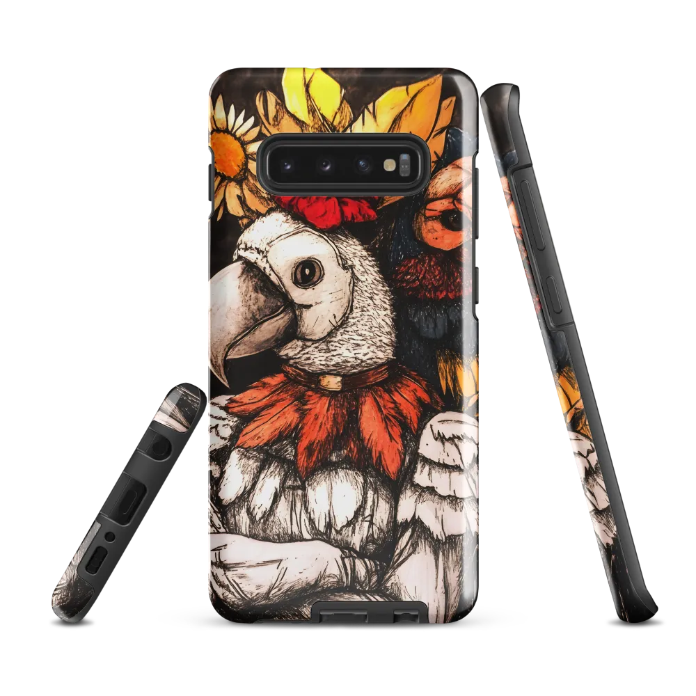 The Surreal Guardian: A Dance of Feathers and Flowers | Phone Case |  S10 Plus | Tough Case | Glossy