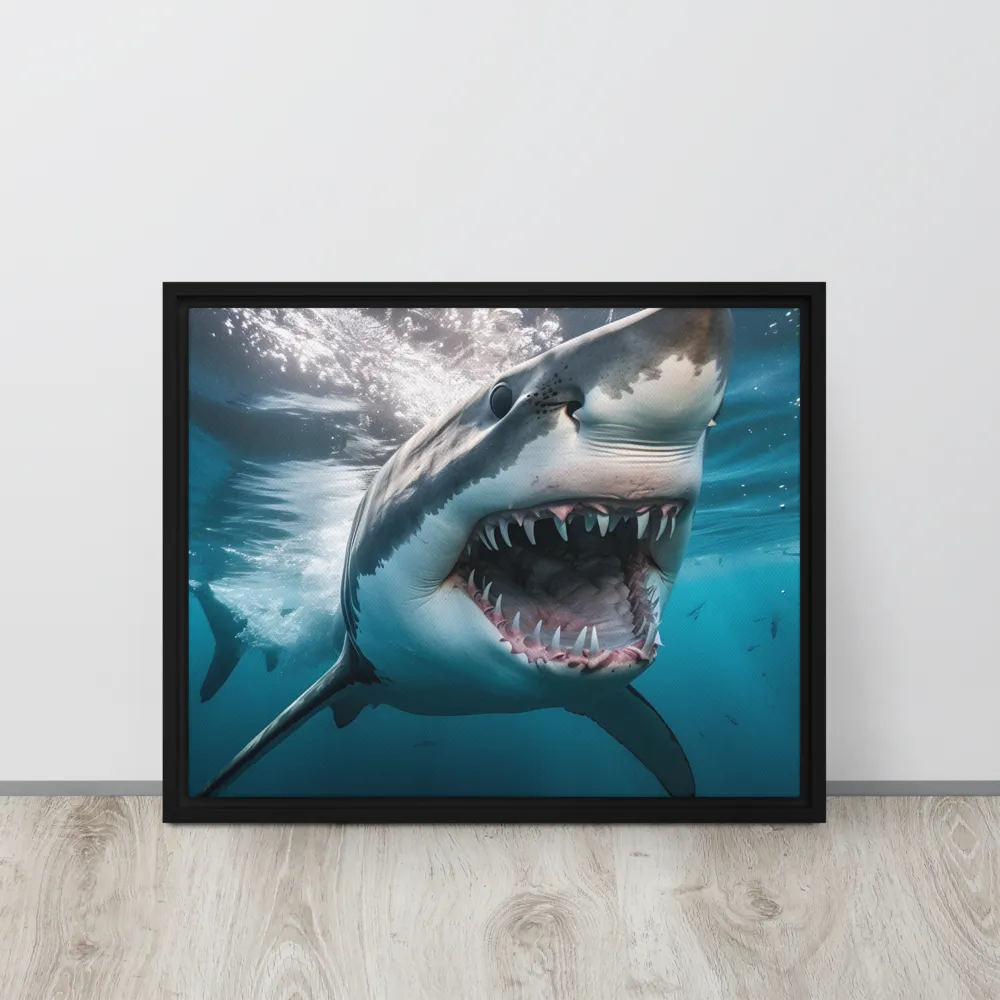 Majesty of the Ocean: The Great White Shark | Canvas with Black Frame | 16″×20″