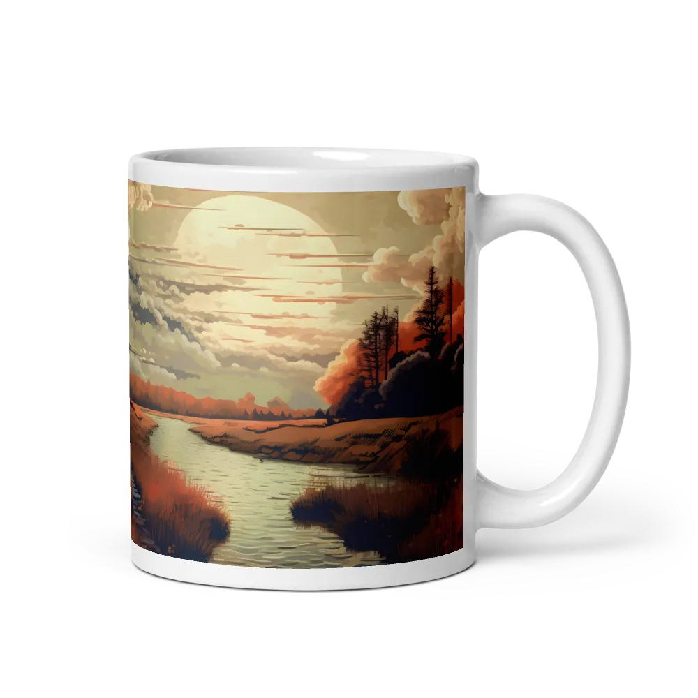 Whispers of Dusk: A Tranquil River Landscape | Mug with White inside | 11 oz