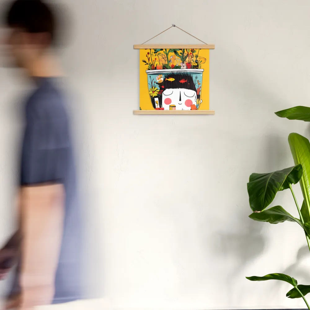 Whimsical Garden Head | Poster With Oak Wood Hanger | 14″×14″