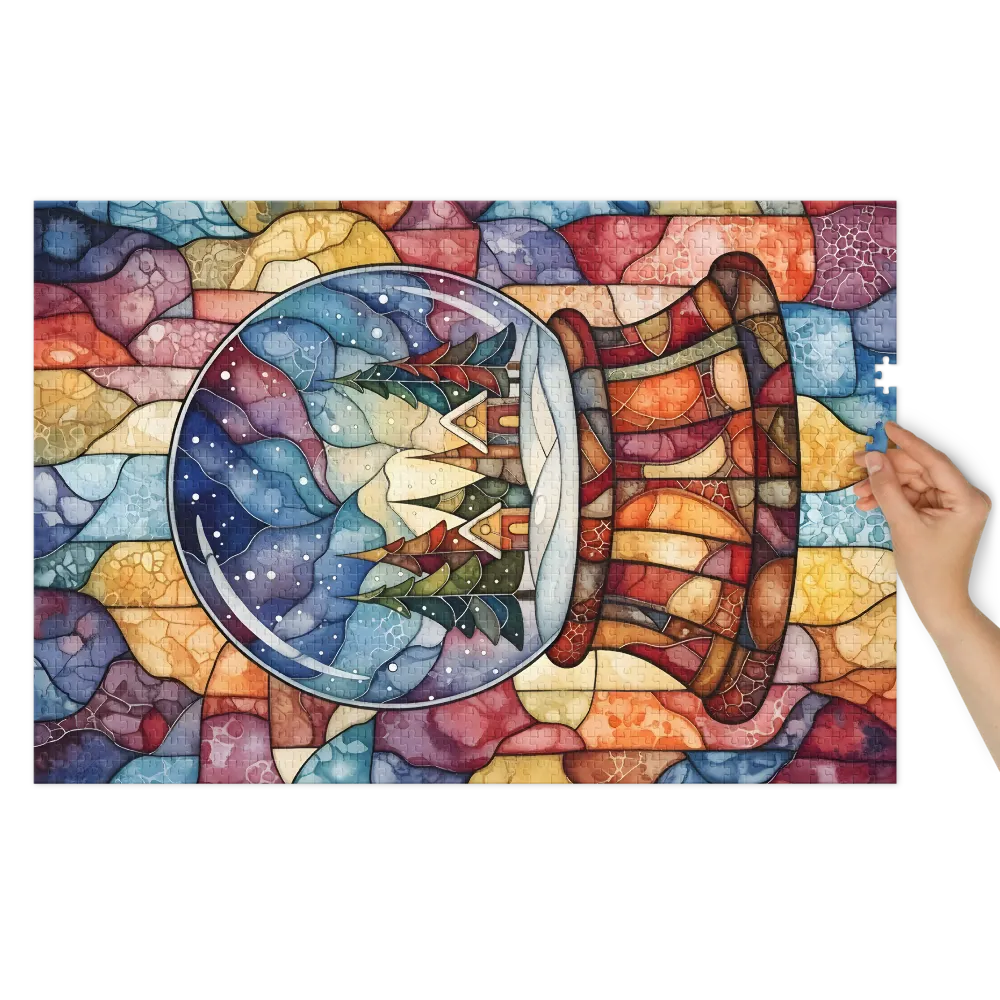 Winter Wonderland Stained Glass 
 Jigsaw Puzzle in Tin Box