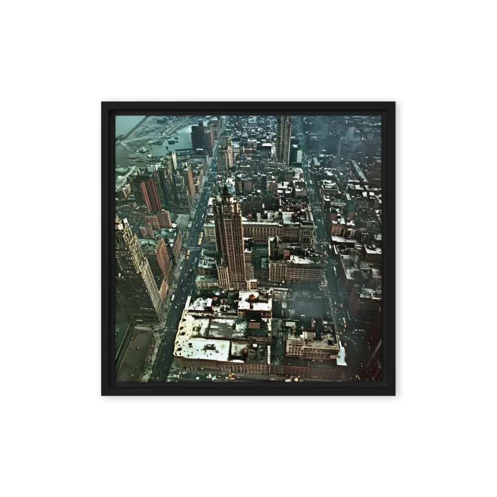 Aerial Symphony of Urban Life | Canvas with Black Frame | 16″×16″