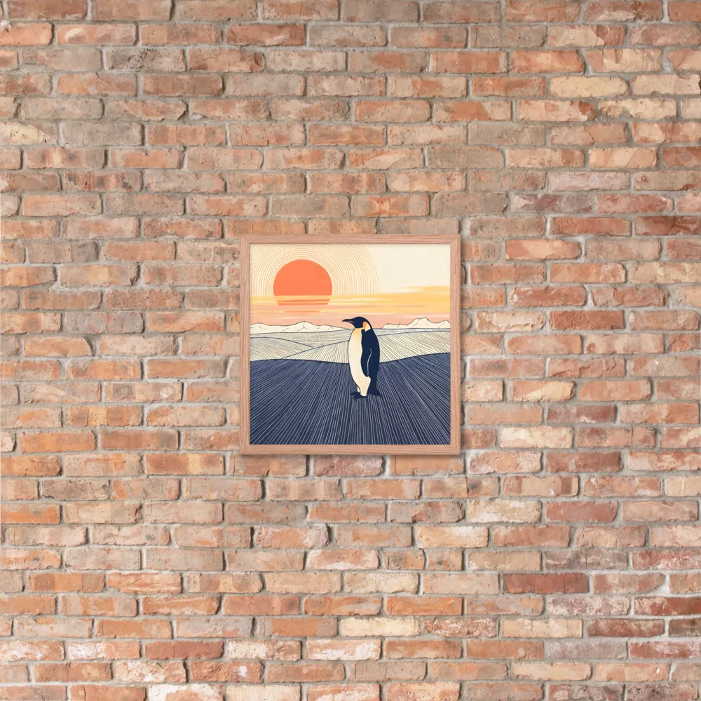 Penguin at Sunset 
 Poster with Red oak Frame | 16″x 16″