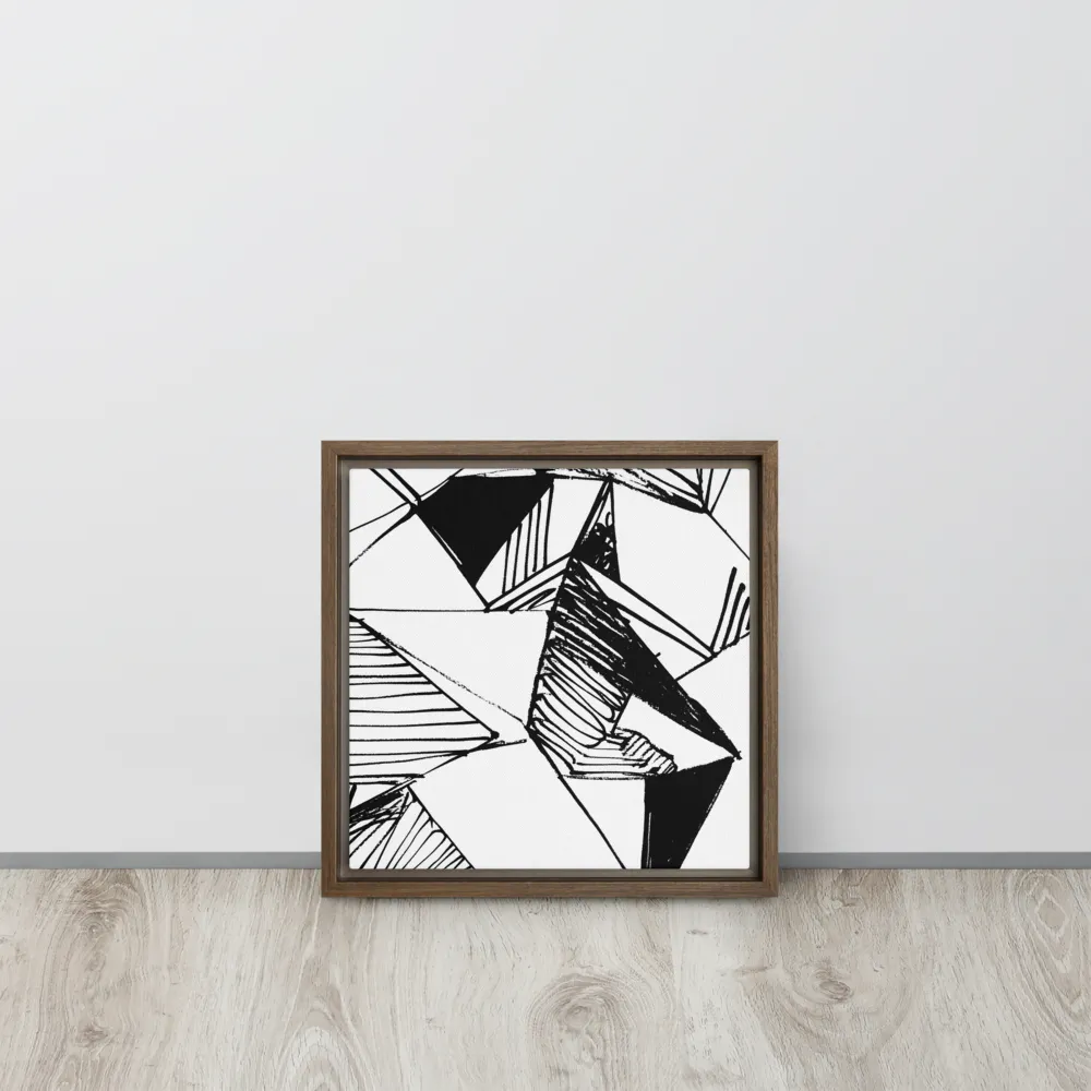 Dynamic Geometry in Ink | Canvas with Brown Frame | 12″×12″