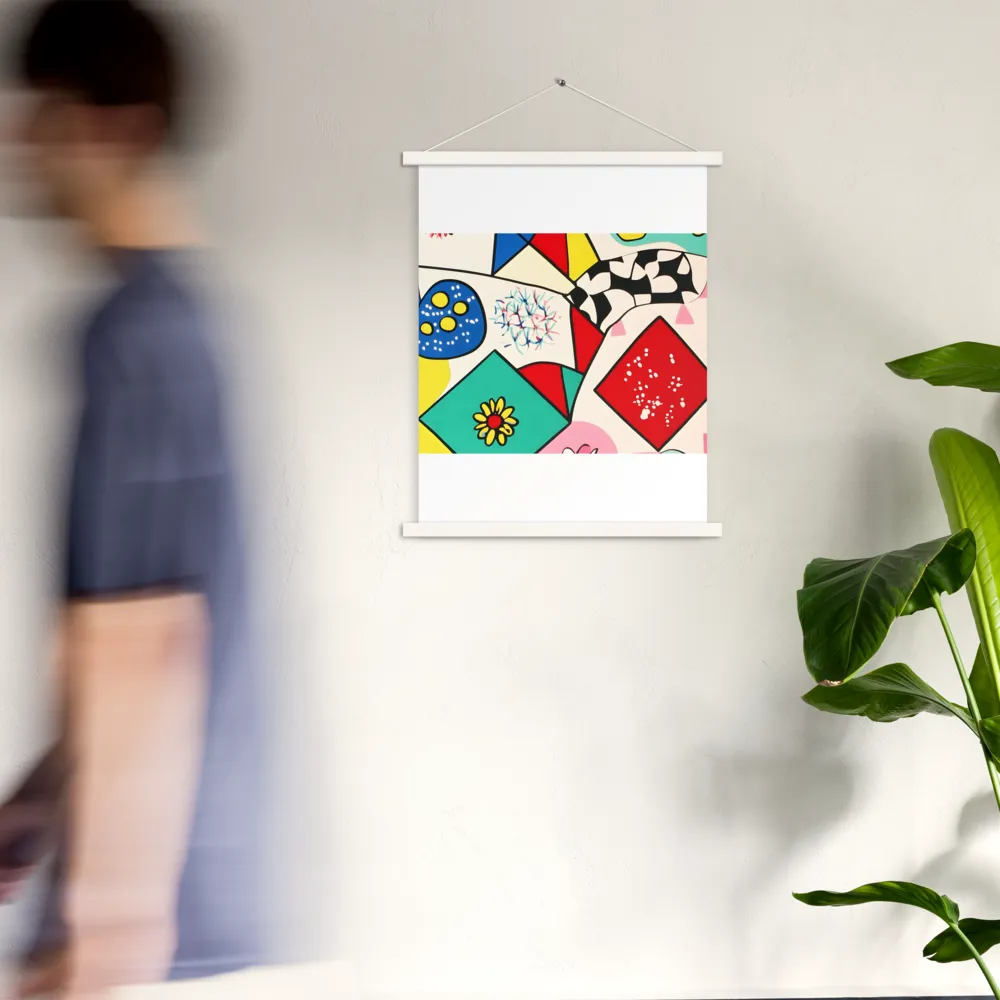 Joyful Geometry: A Playful Dance of Shapes and Colors | Poster With White Wood Hanger | 18″×24″
