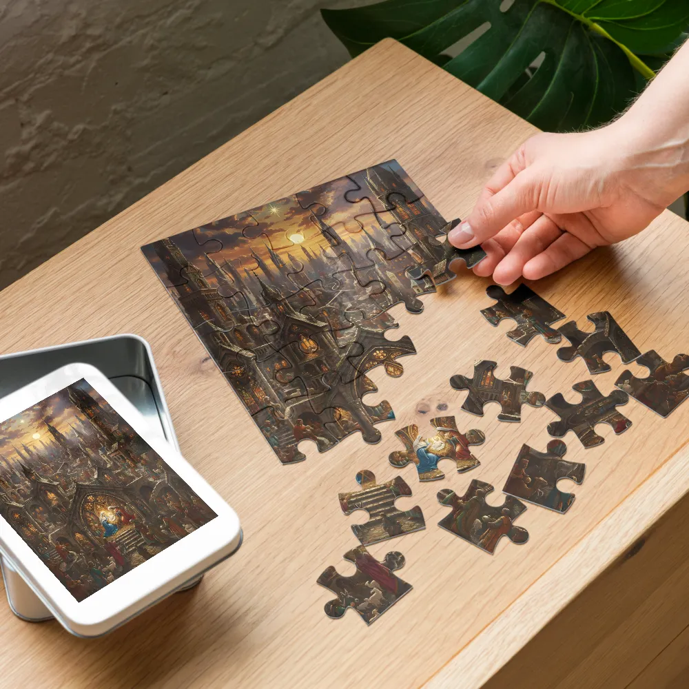 Gothic Nativity 
 Jigsaw Puzzle in Tin Box