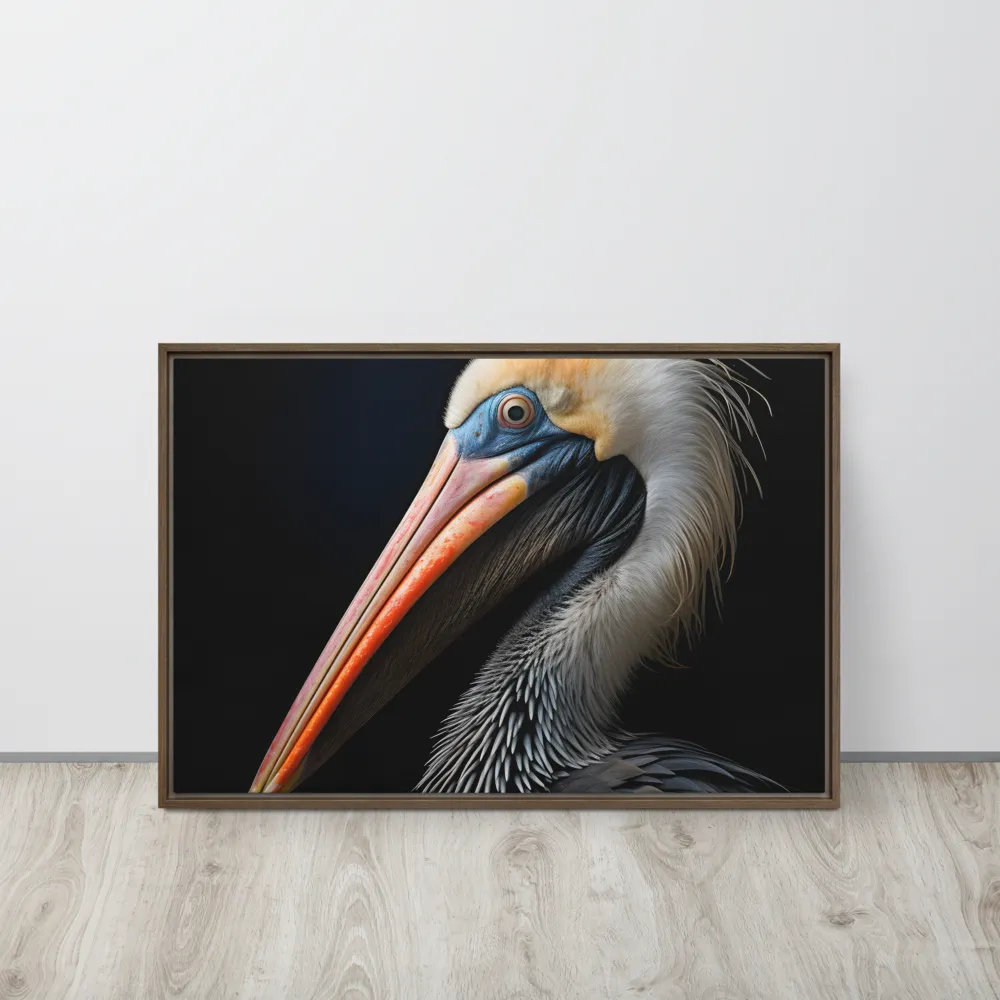 Majestic Portrait of a Pelican | Canvas with Brown Frame | 20″×30″