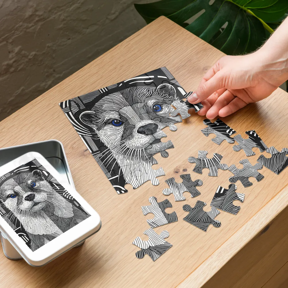 Linear Otter Portrait 
 Jigsaw Puzzle in Tin Box