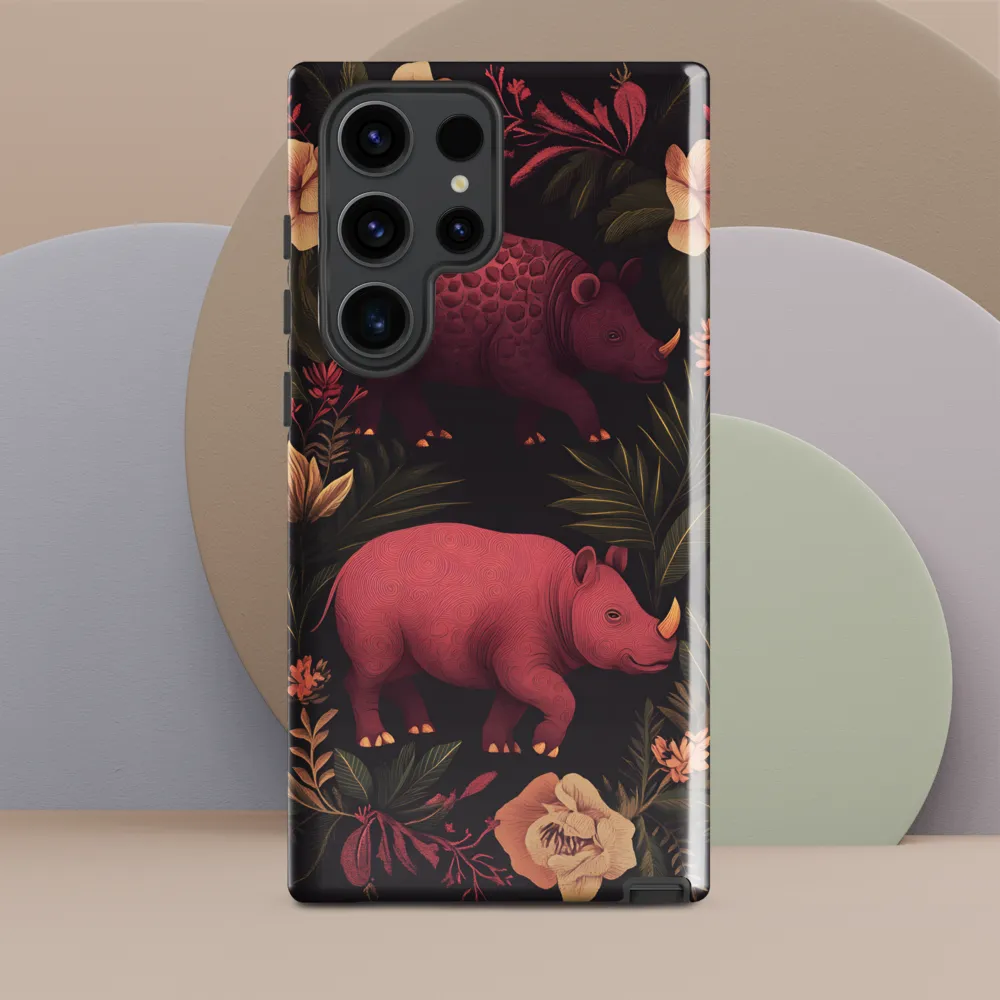 Rhinos in Floral Embrace