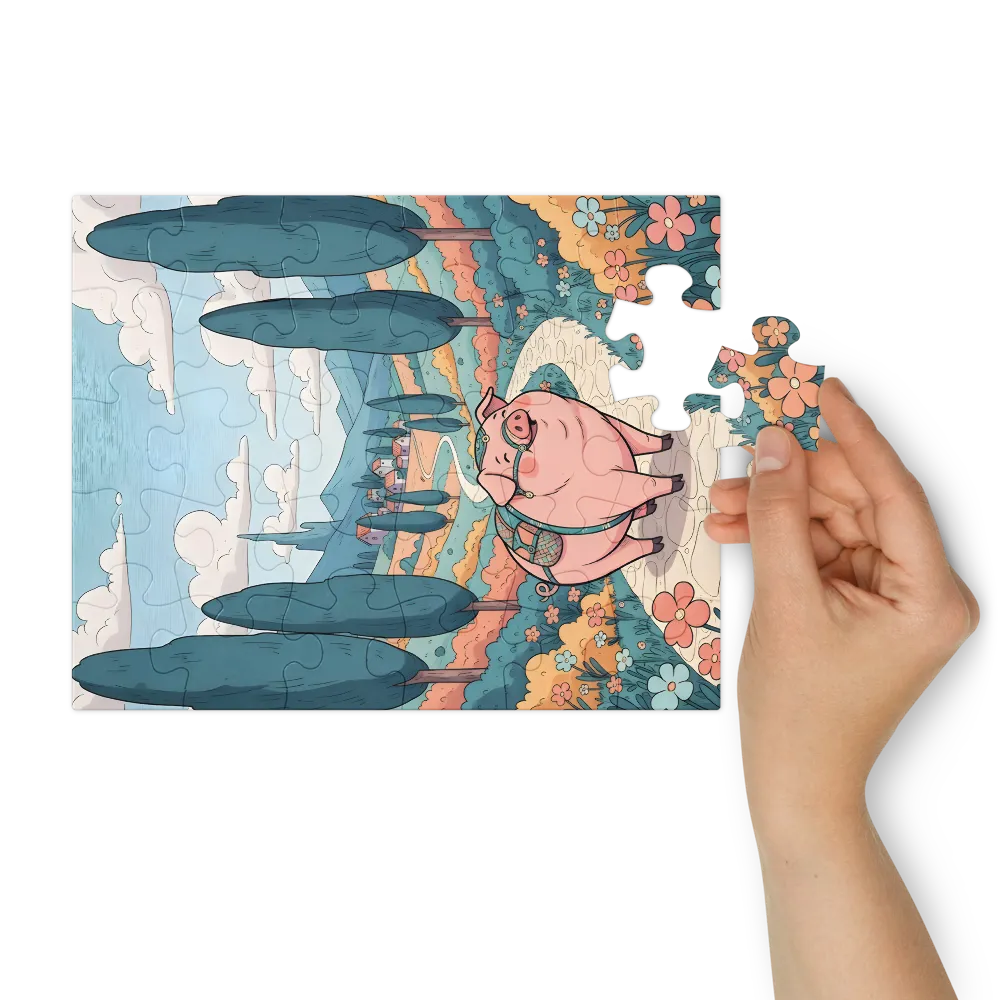 Wandering Pig 
 Jigsaw Puzzle in Tin Box