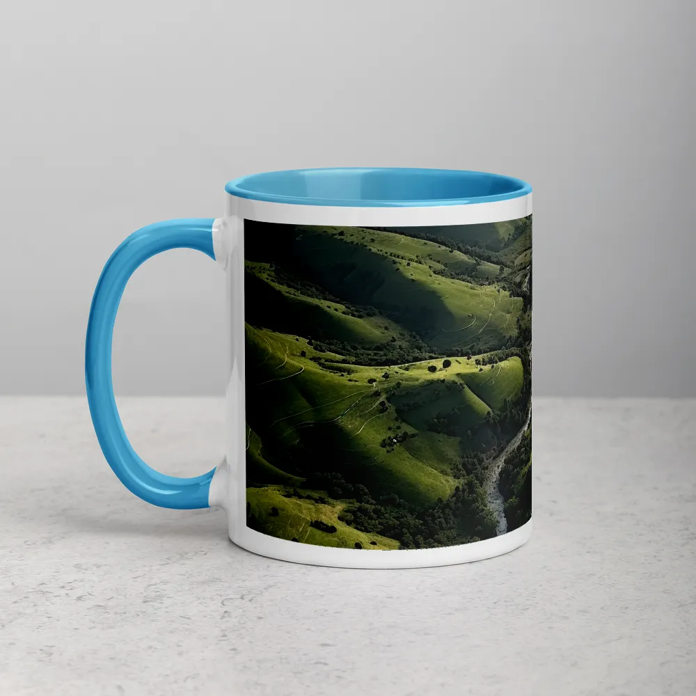 Aerial View of Green Valley with River | Mug