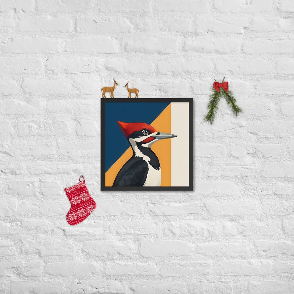 Red‑crested Woodpecker Study 
 Poster with Black Frame | 16″x 16″