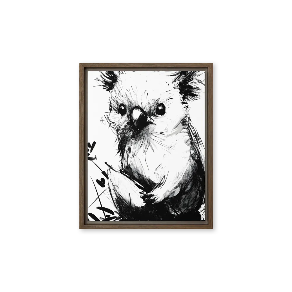 Whimsical Koala in Ink | Canvas with Brown Frame | 11″×14″