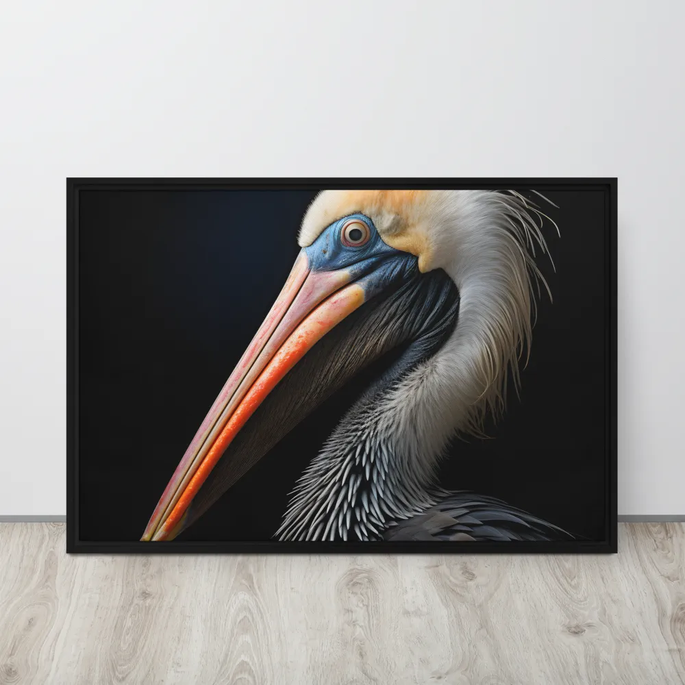 Majestic Portrait of a Pelican | Canvas with Black Frame | 24″×36″
